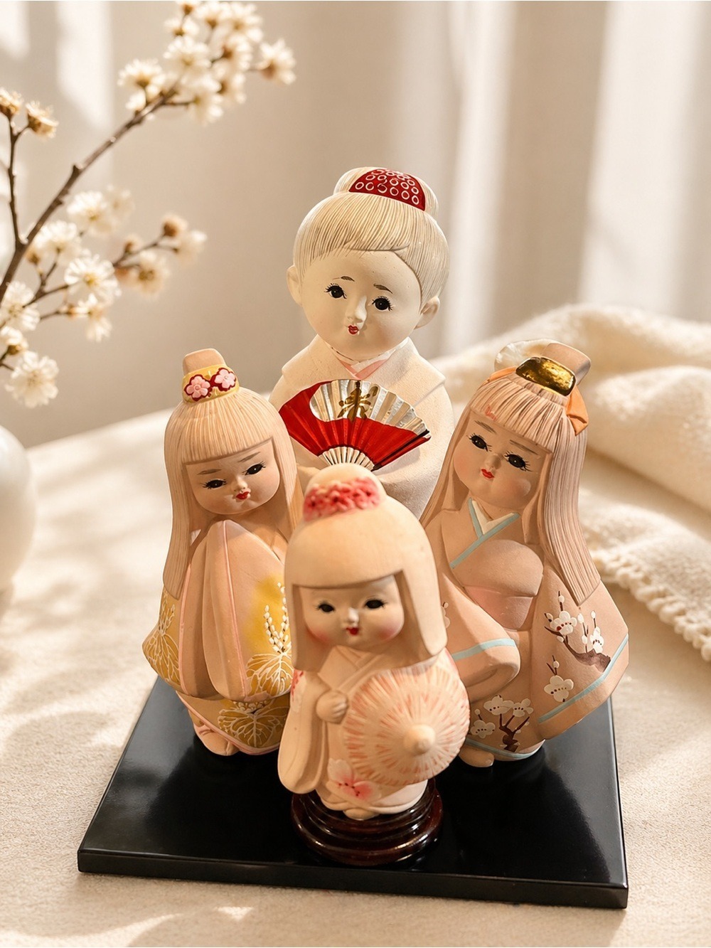 VINTAGE Hakata Ningyo Japanese Traditional Ceramic Vintage Dolls Geisha Kimono
